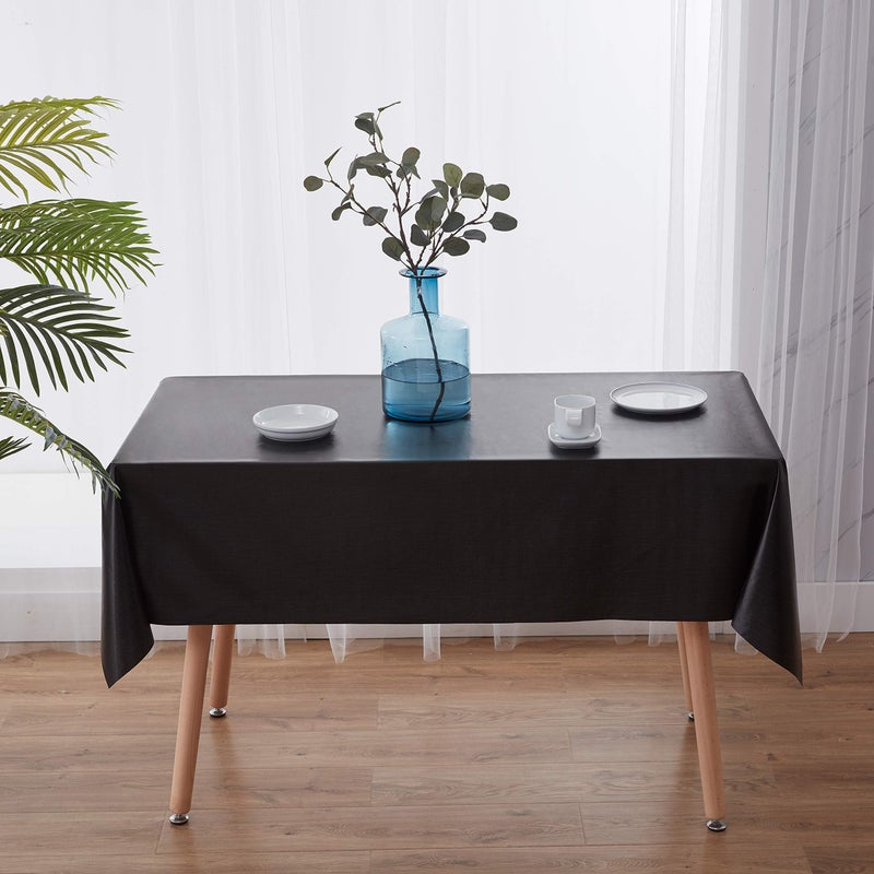 NLMUVW Black Vinyl Tablecloth Rectangle, 100% Waterproof Heavy Duty PVC Table Cloth Wipe Clean Table Cover for Kitchen Dining Picnic, 54 x 78 inch - Image 2